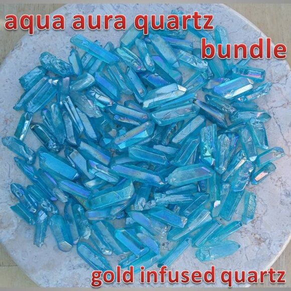 HUGE BUNDLE! AQUA AURA quartz crystal stone rock points GOLD infused quartz - Picture 1 of 3